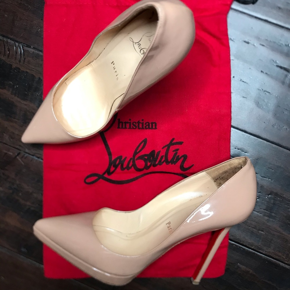 Christian Louboutin Nude Patent Pointed-Toe Stilettos